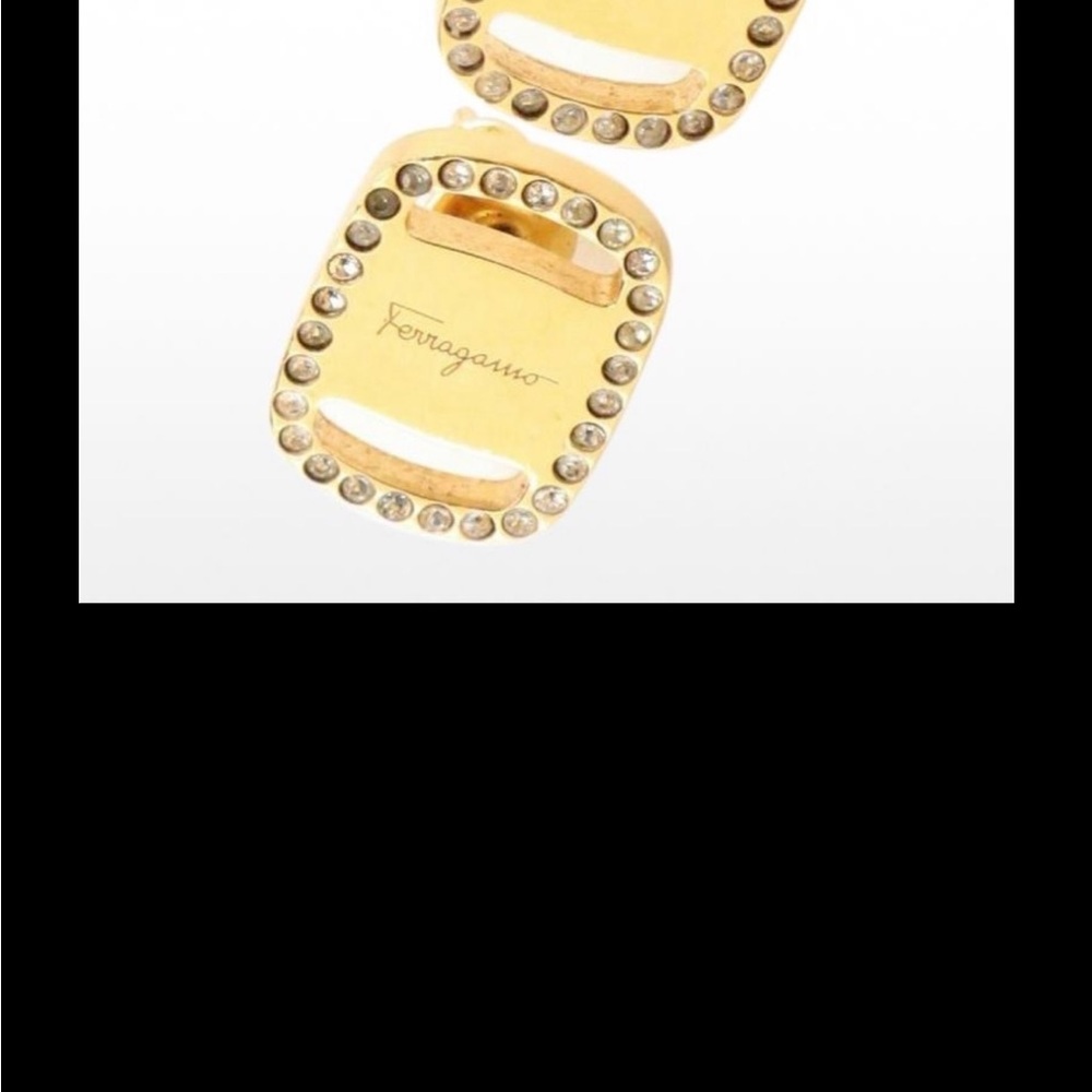 Salvatore Ferragamo Gold , Crystal embllished vara plate stud earrings